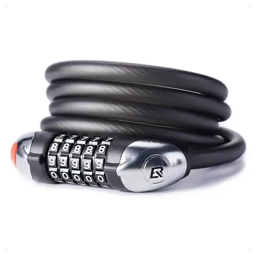 Rockbros RKS531 bicycle lock with 5-digit code, steel cable, 120 cm, with LED lighting - black