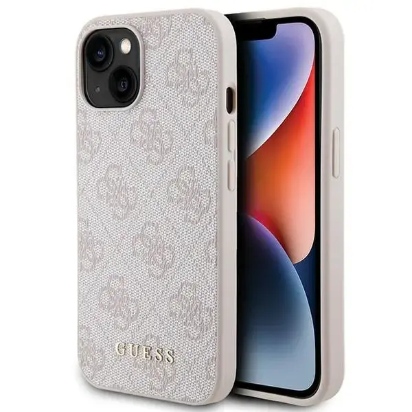Guess GUHCP15SG4GFPI 4G Metal Gold Logo phone case for iPhone 15 pink