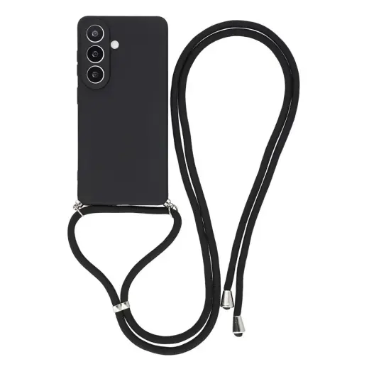 Fiber Lining Crossbody Strap telefono dėklas su dirželiu Samsung Galaxy A37 (A376) juodas