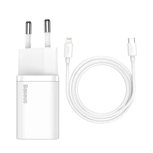 Baseus TZCCSUP-B02 tīkla lādētājs | 20W | USB-C | Lightning vads komplektā | balts