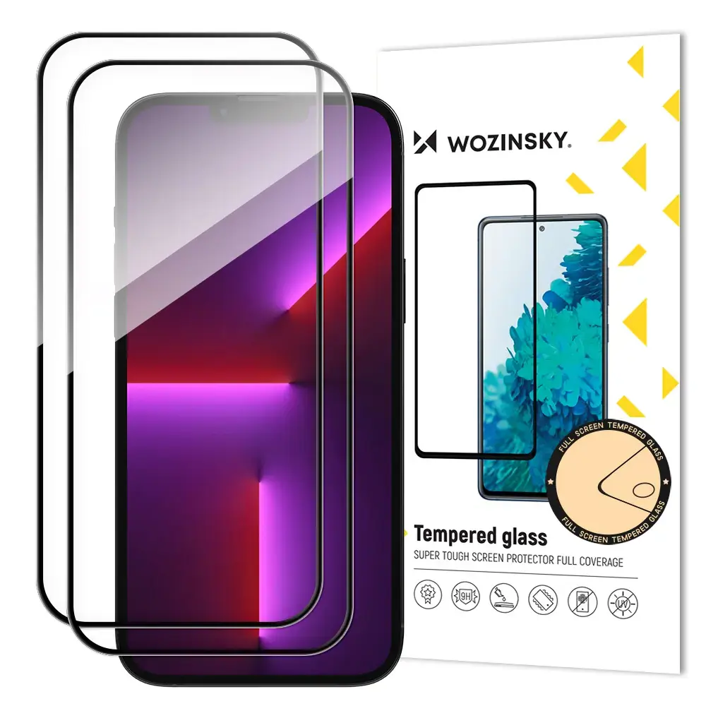 Wozinsky Super Durable Full Glue aizsargstikls telefona ekrānam iPhone 14 Pro ar uzstādīšanas rāmi (2 gab.)