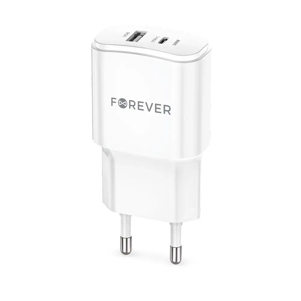 Forever TC-01-20AC зарядное устройство | 20W | PD, QC | USB-C, USB-A | белое