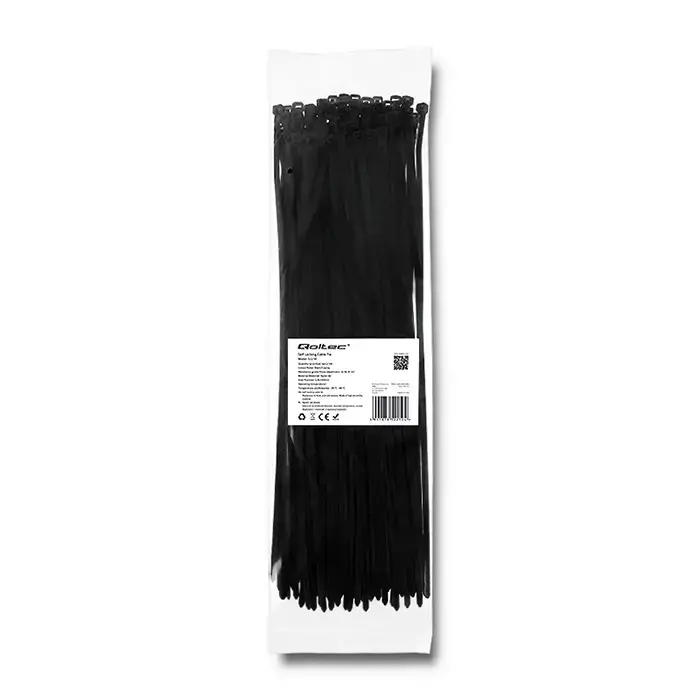 Qoltec Self-locking cable tie | 4.8*350mm | 100 pcs. | Nylon66 | UV | Black