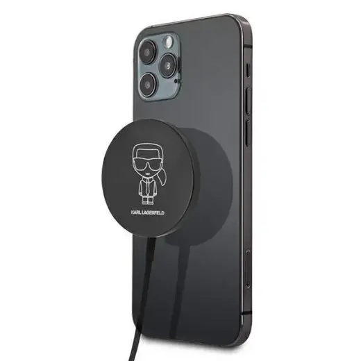 Karl Lagerfeld Ikonic KF000566-0 bezvadu lādētājs | Qi | Saderīgs ar MagSafe | 15W | melns