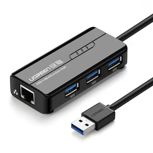 Ugreen 20265 USB-A | RJ45 1000 Mbps HUB 3x USB 3.0 tīkla adapteris - melns