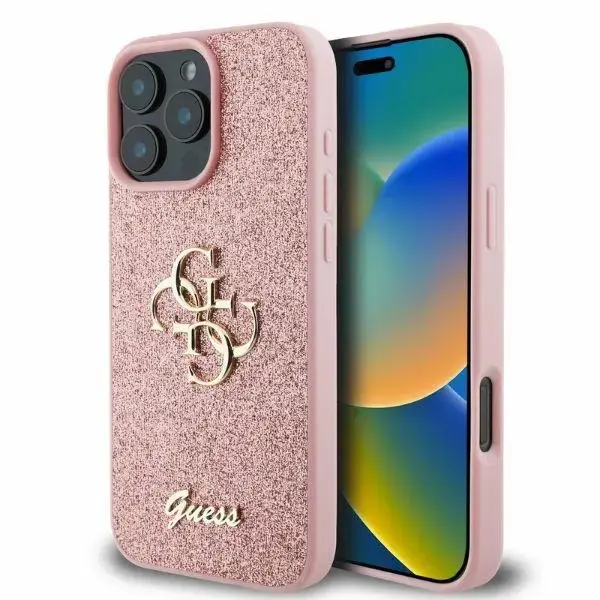 Guess Fixed Glitter Big 4G Case for iPhone 16 Pro Max - Pink