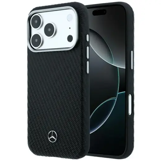 Case Mercedes Leather Semi Wrap Wood Effect MagSafe for iPhone 18 Pro / 17 Pro black