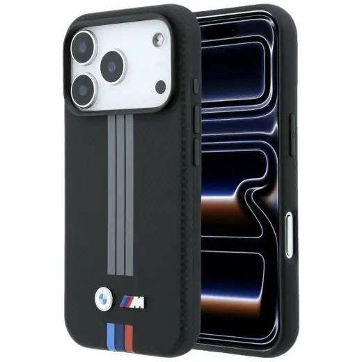 Case BMW M Quadrille Kevlar Anthracite & Tricolor Print Lines MagSafe for iPhone 18 Pro black