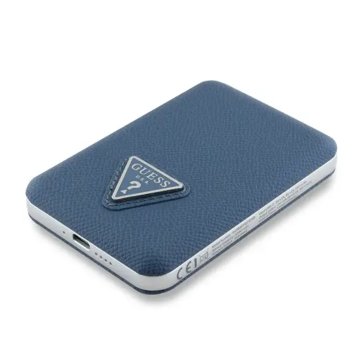 Guess PU Grained Triangle Logo ārējais akumulators (powerbank) | 5000 mAh | MagSafe | zils