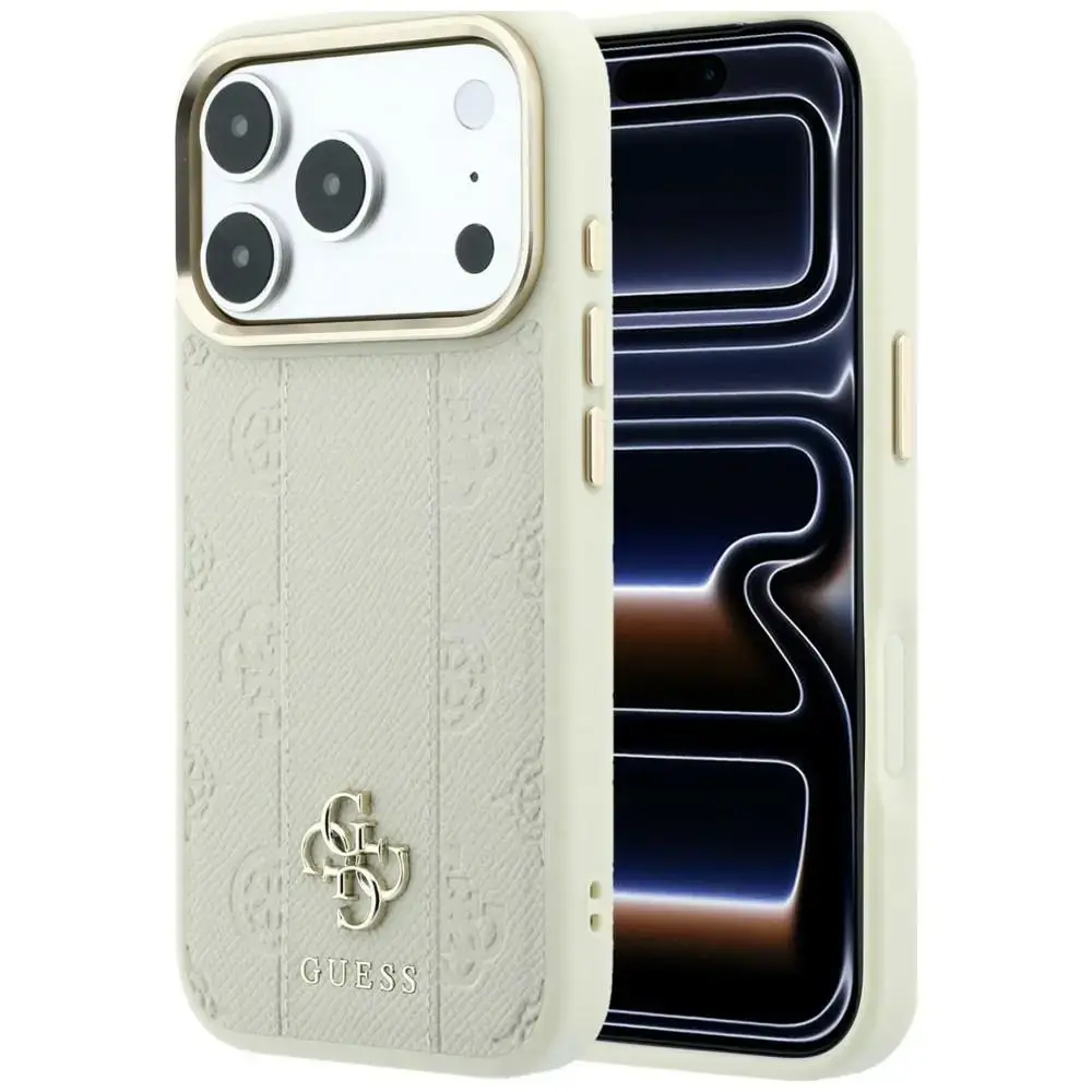 Guess Stripe Peony 4G Logo telefono dėklas su MagSafe palaikymu iPhone 18 Pro Max | iPhone 17 Pro Max smėlio spalvos