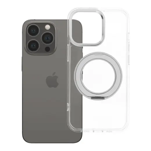Frame Circle Stand telefono dėklas su stovu ir MagSafe palaikymu iPhone 13 Pro skaidrus