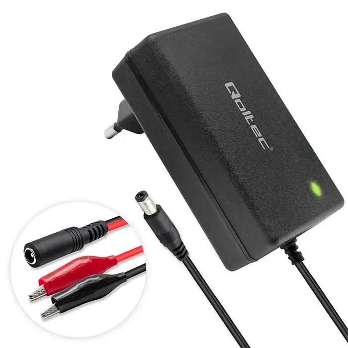 Qoltec 52662 Automatic charger for AGM GEL STD batteries | 24V charger | 19.2W | 5.5x2.1 | 1.8m cable