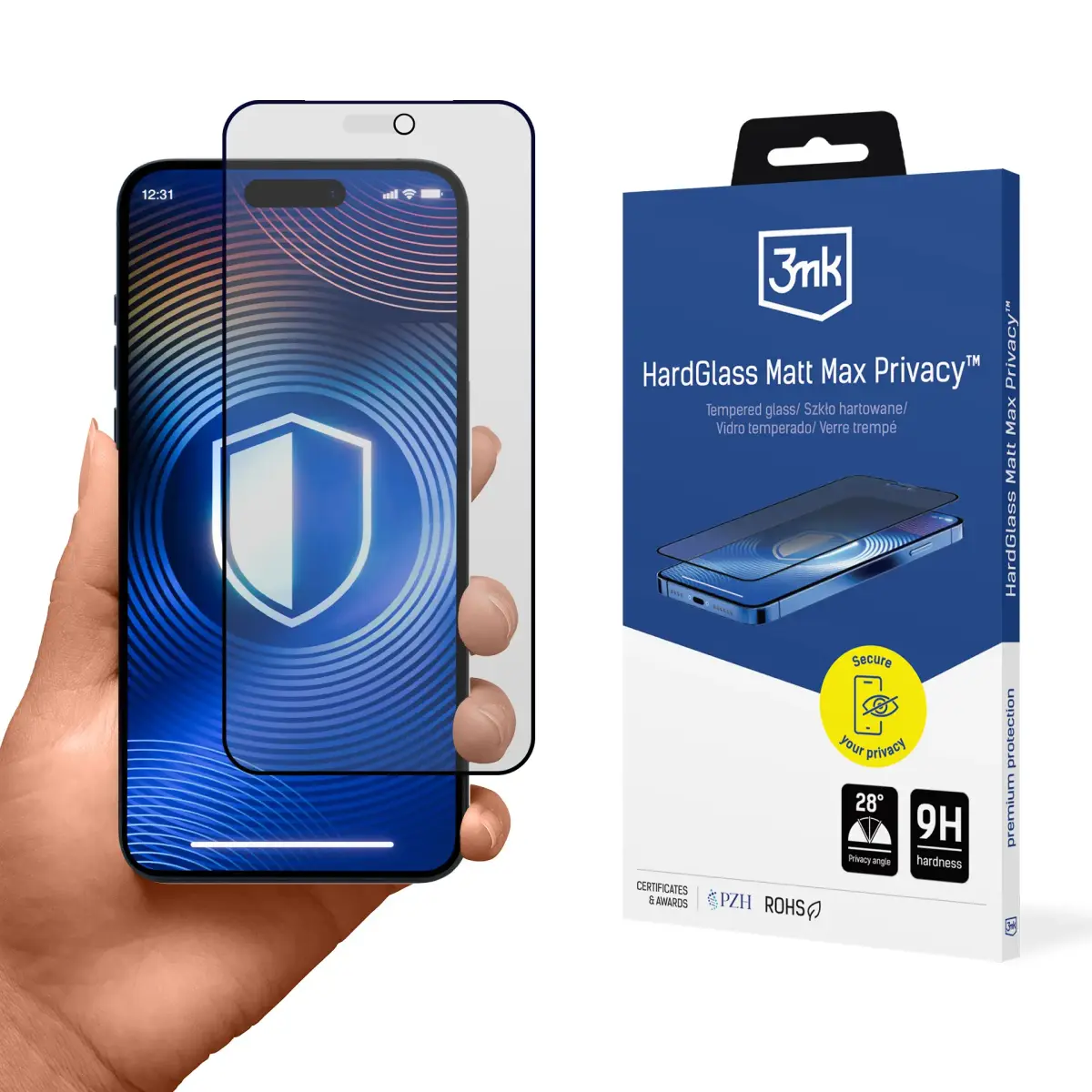 3mk HardGlass Matt Max Privacy karastatud kaitseklaas telefonile iPhone 18 Pro (privaatsusefekt)