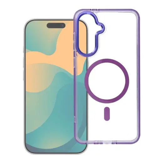 Frame Clear Hybrid Mag telefono dėklas su MagSafe palaikymu Samsung Galaxy A07 4G (A075) violetinis