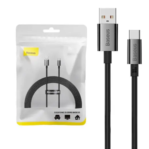 Baseus Superior datu pārraides un uzlādes vads | USB-A uz USB-C | 100W | 2m | melns