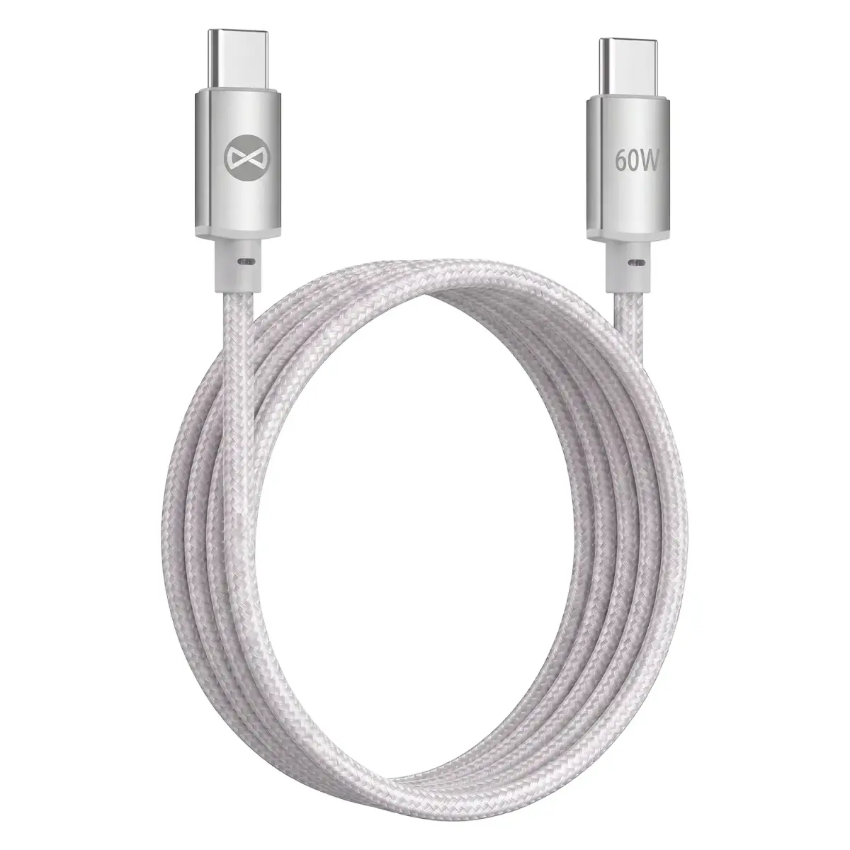 Forever Vibe andmeedastus- ja laadimiskaabel | USB-C kuni USB-C | 60W | 1m | hõbedane
