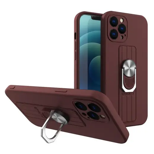 Ring Case silicone telefono dėklas su stovu iPhone 12 mini rudas