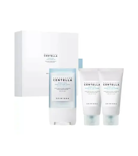 Madagascar  Centella Hyalu-Cica Sunsational Set Skin1004: Hyalu-Cica, Sunscreen Stick, SPF 50+, 20 ml + Set Duo, Hyalu-Cica, Hydrating & Protecting, Before Sun Exposure, Serum, For Face, SPF 50, 2 pcs, 100 ml