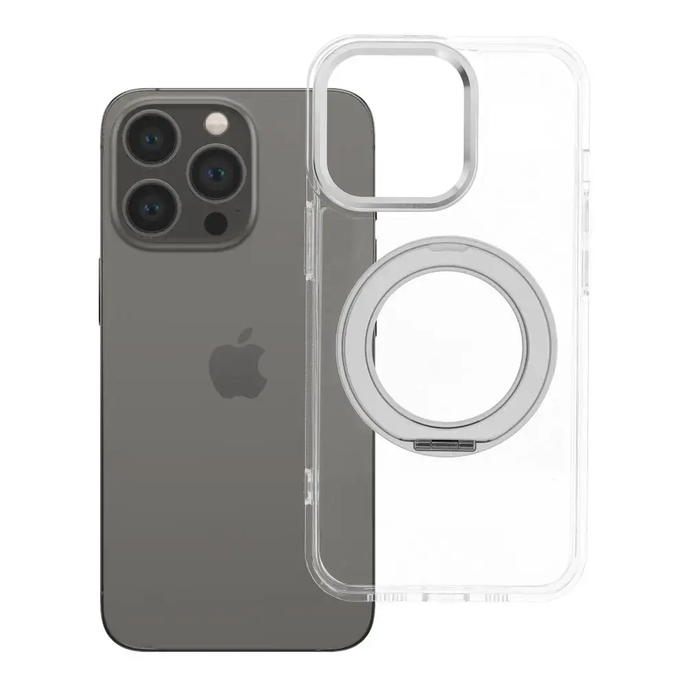 Frame Circle Stand telefono dėklas su stovu ir MagSafe palaikymu iPhone 13 Pro skaidrus