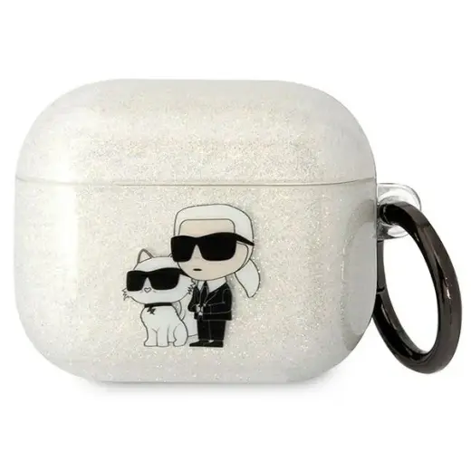 Karl Lagerfeld 3D Logo NFT Karl and Choupette TPU Glitter Case for Airpods 3 White