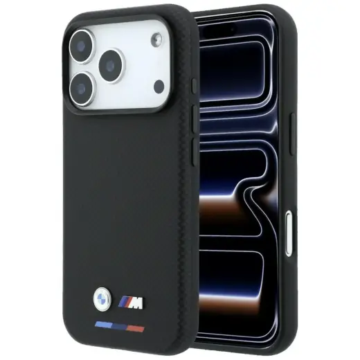 Case BMW M Quadrille Kevlar Tricolor &   Metal Logo MagSafe for iPhone 18 Pro black